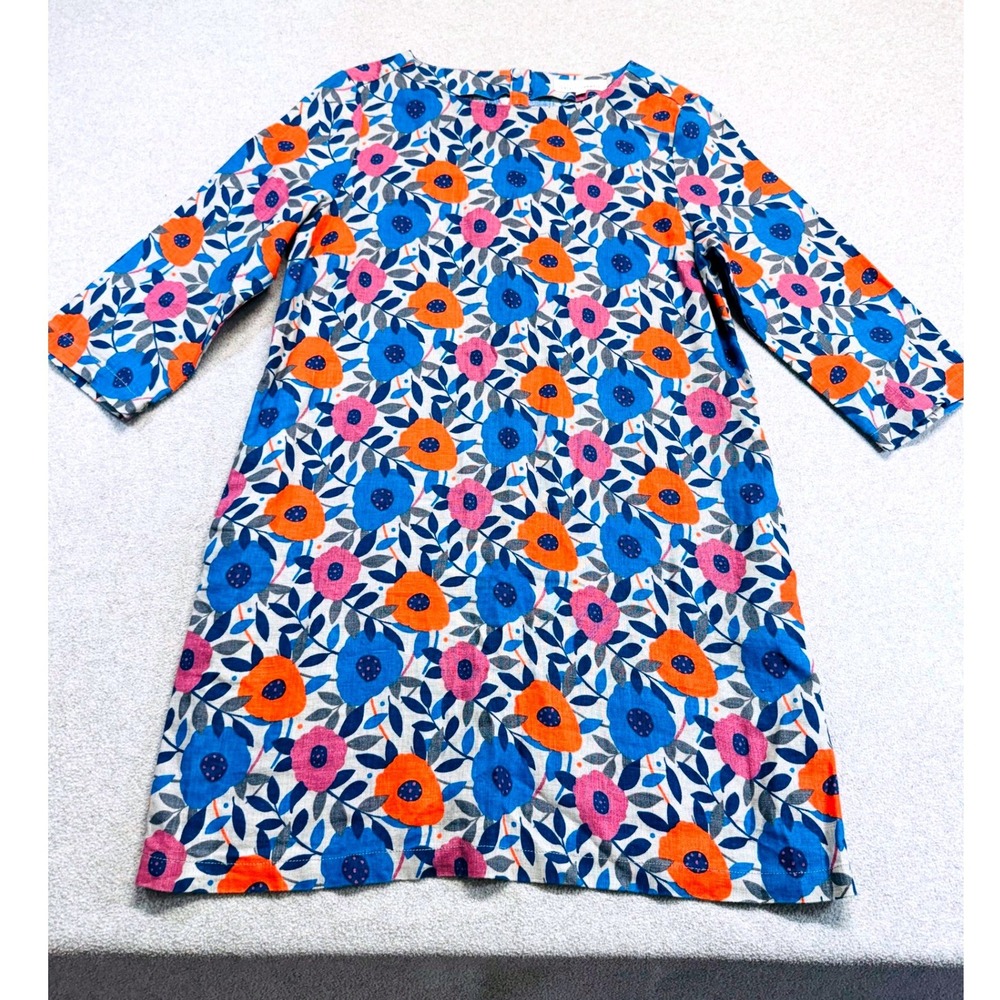 Seasalt Cornwall Shift Dress Womens 10 Cottagecore Floral Linen Blend 3/4 Sleeve